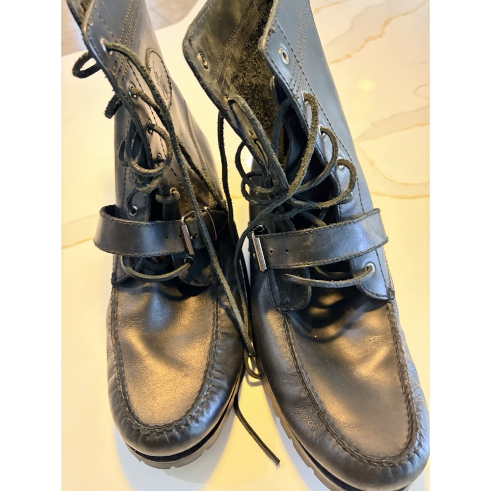 Polo Ralph Lauren Ranger Men's Black Leather Combat Boots Size 13D Buckle 1934